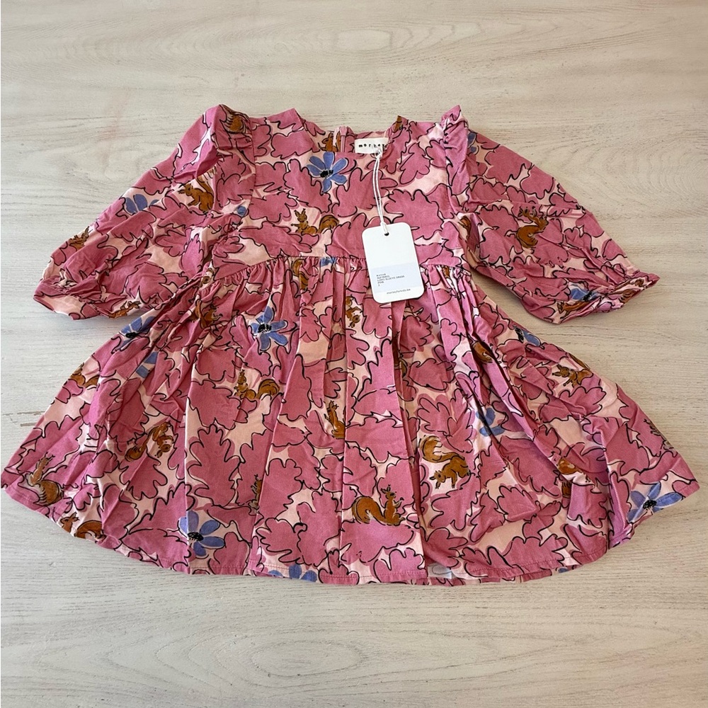 Morley Squirrel Floral Pink Long Sleeve Dress Size 3 NWT